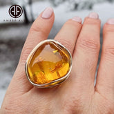 Lemon Amber Free Shape Adjustable Ring Sterling Silver